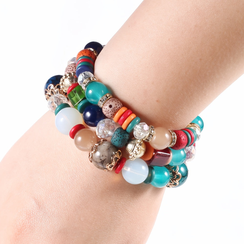 Add a Pop of Color to Your Bohemian Look with our Multilayer Colorful Stackable Bracelets for Women