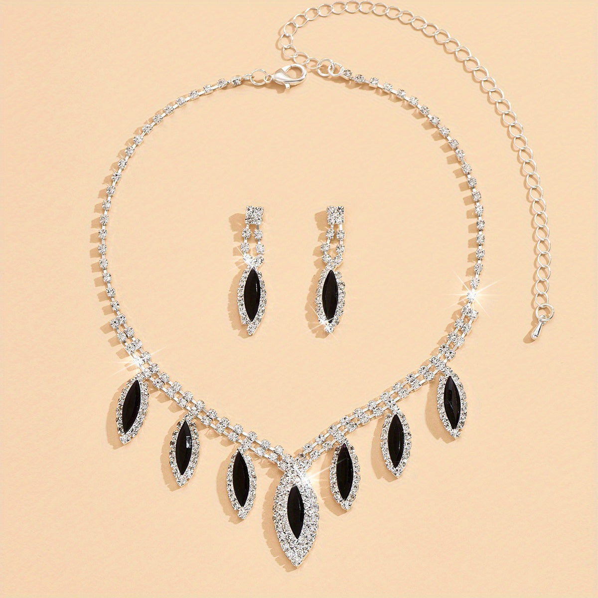 3pcs Earrings Plus Necklace Elegant Jewelry Set Silver Plated Inlaid Rhinestone Trendy Oval Shape Match Evening Party Cocktail Party Outfits