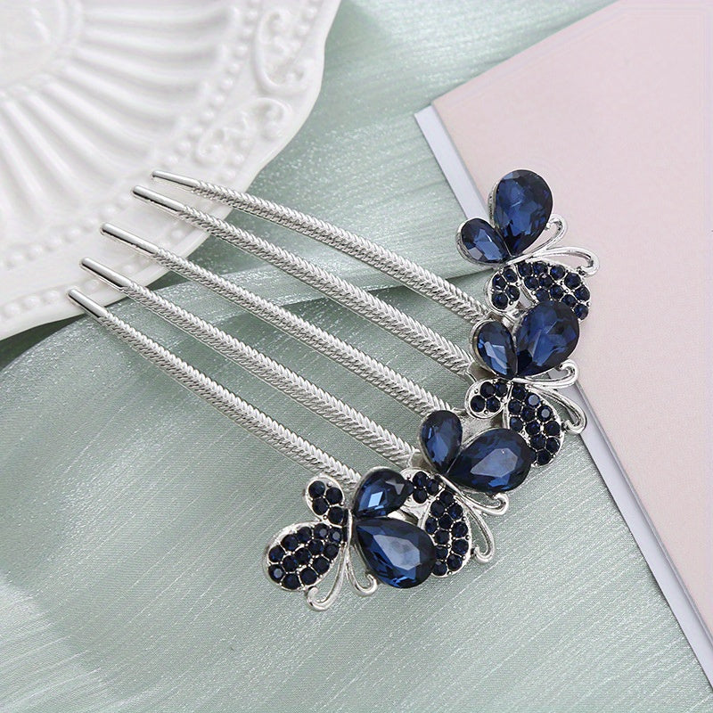 Add a Touch of Glamour to Your Daily Look with our Rhinestone Butterfly Side Comb - Perfect for Women
