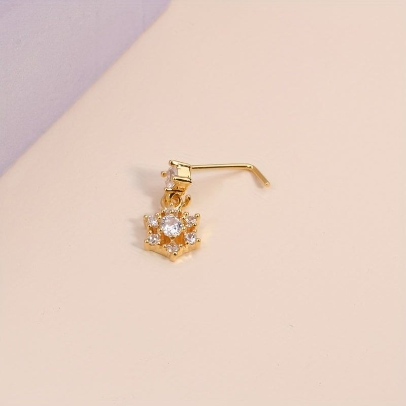 1pc Full Shiny Zircon Snowflake Shape Pendant Nose Nail L-Shaped Ear Cartilage Piercing Body Jewelry Nose Ring