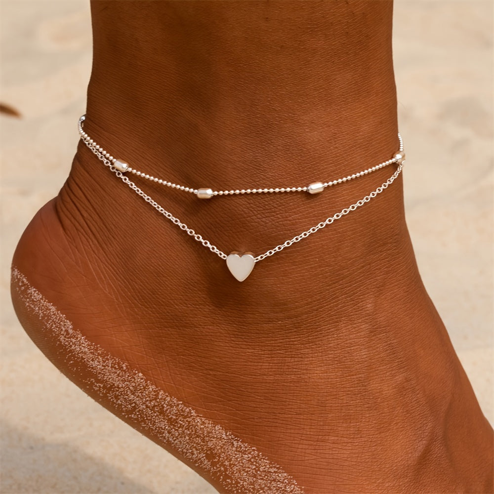 2 Pcs Stackable Dainty Anklet Set Adjustable Foot Jewelry Decoration Summer Beach Clothings Accessories