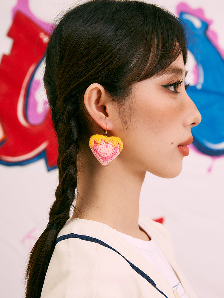 LB Hand Crochet "Love" Earrings Sweet "Heart" Earrings LOJL104