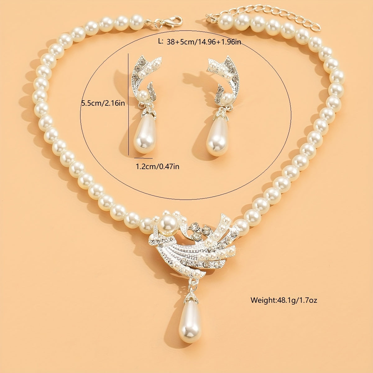 Elegant 18K Gold Plated Faux Pearl Teardrop Pendant Necklace and Dangle Earrings Set - Perfect for Birthdays, Parties, and Anniversaries