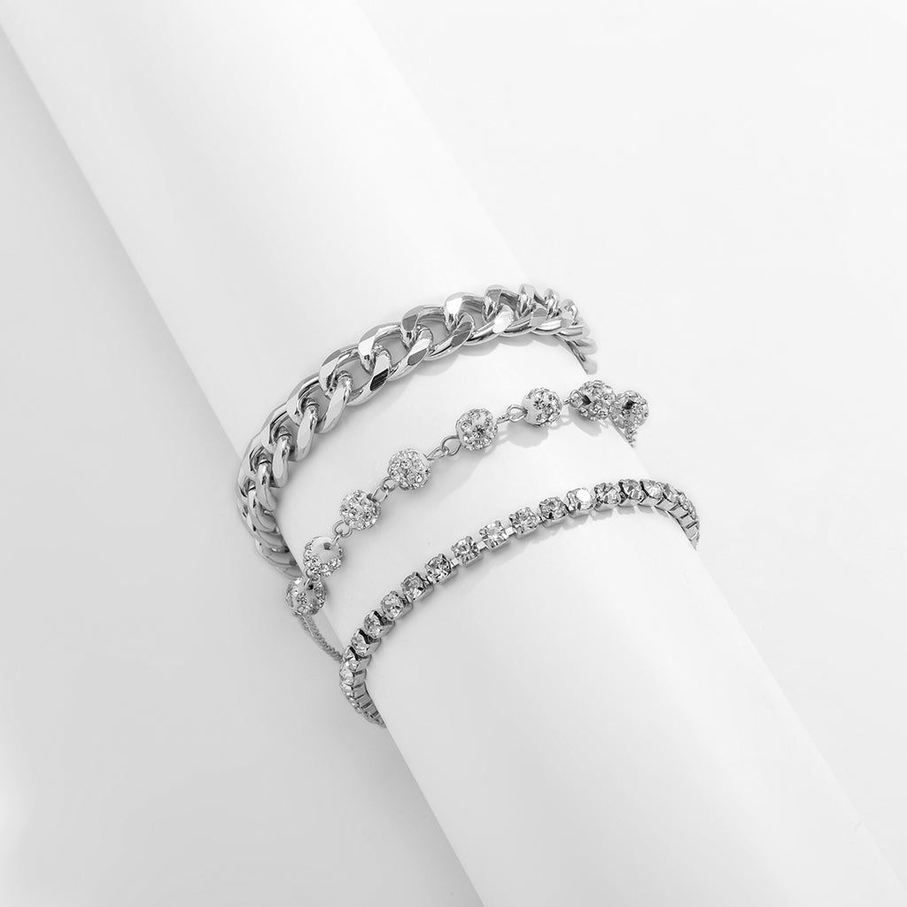 3pcs Fashion Rhinestone Round Bracelets Set Charms Jewelry Gift Birthday Gifts For Women Wife Girls Her