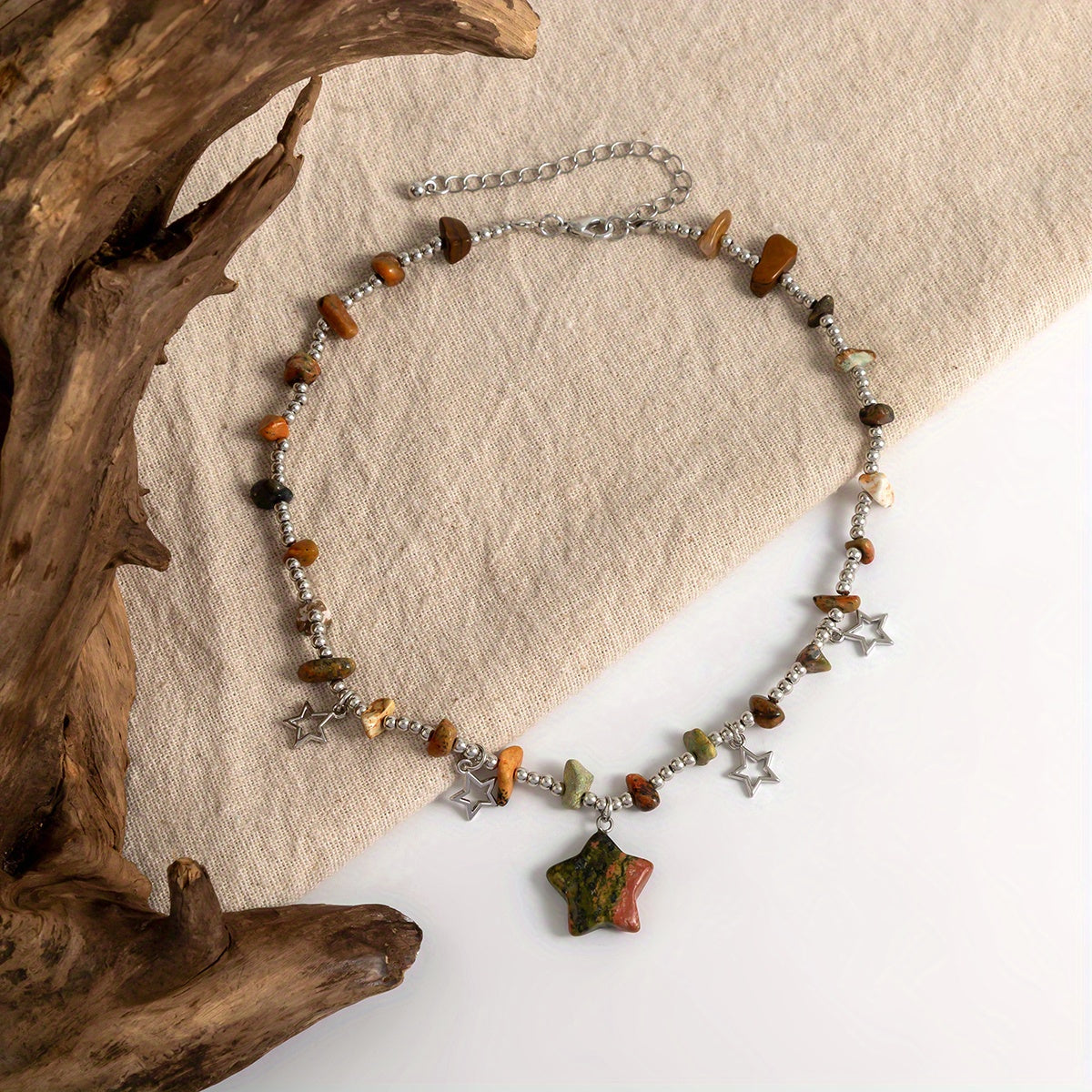 Colorful Irregular Stone Vintage Turquoise Beads Star Pendant Clavicle Necklace For Girls Gift