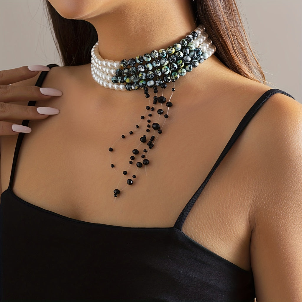 Gothic Blood Drop Fringe Necklace - Fashionable Sweet Synchronized Multi-Colored Pearl Beaded Charm
