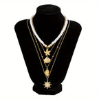 4pcs/Set Retro Exaggerated Soft Pottery Pendant Sunflower Starfish Multilayer Stacking Necklace