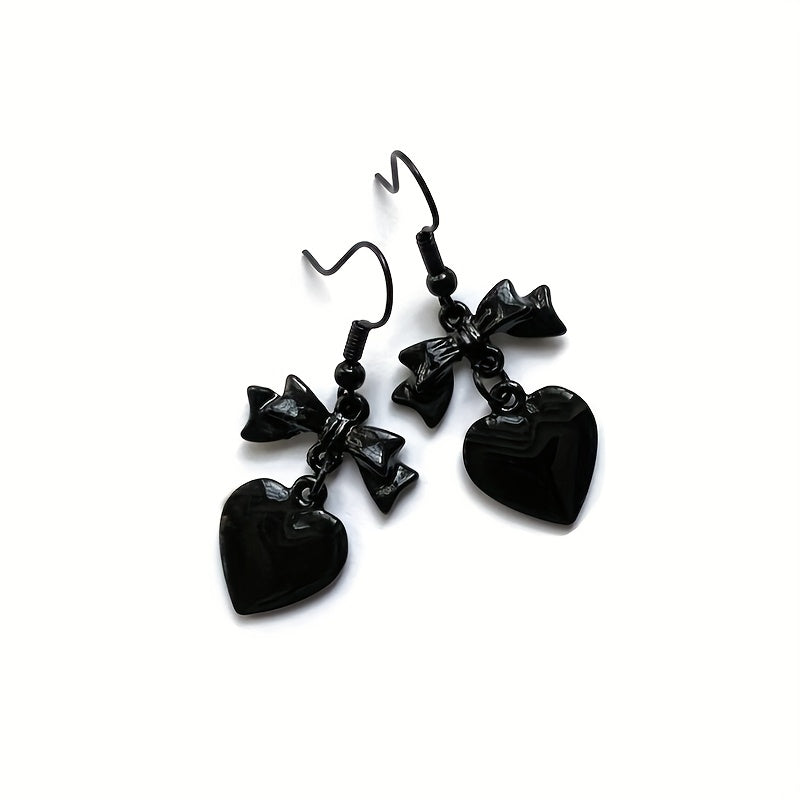 Gorgeous Heart-Shaped Black Dangle Earrings - Perfect Goth-Style Gift for Women & Girls!