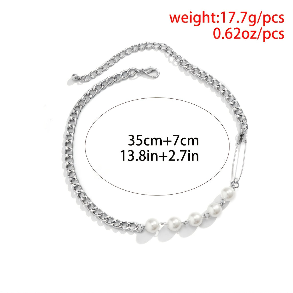1pc Fashion Pearl Deformed Knot Decor Hollow Out Chain Necklace