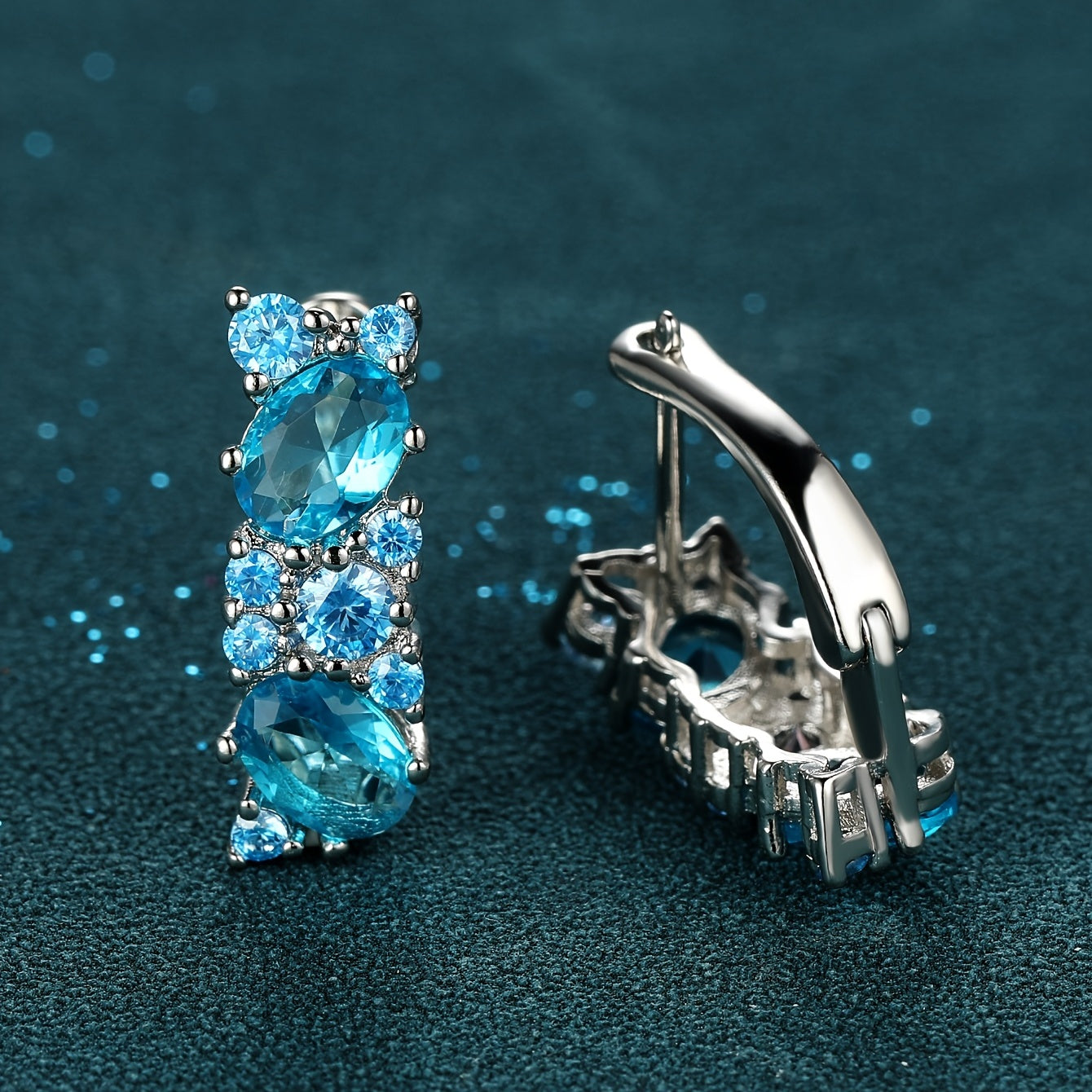 Gorgeous Silver Engagement Earrings with Luxurious Aqua Blue Zircon Stones - Perfect for Any Special Occasion!