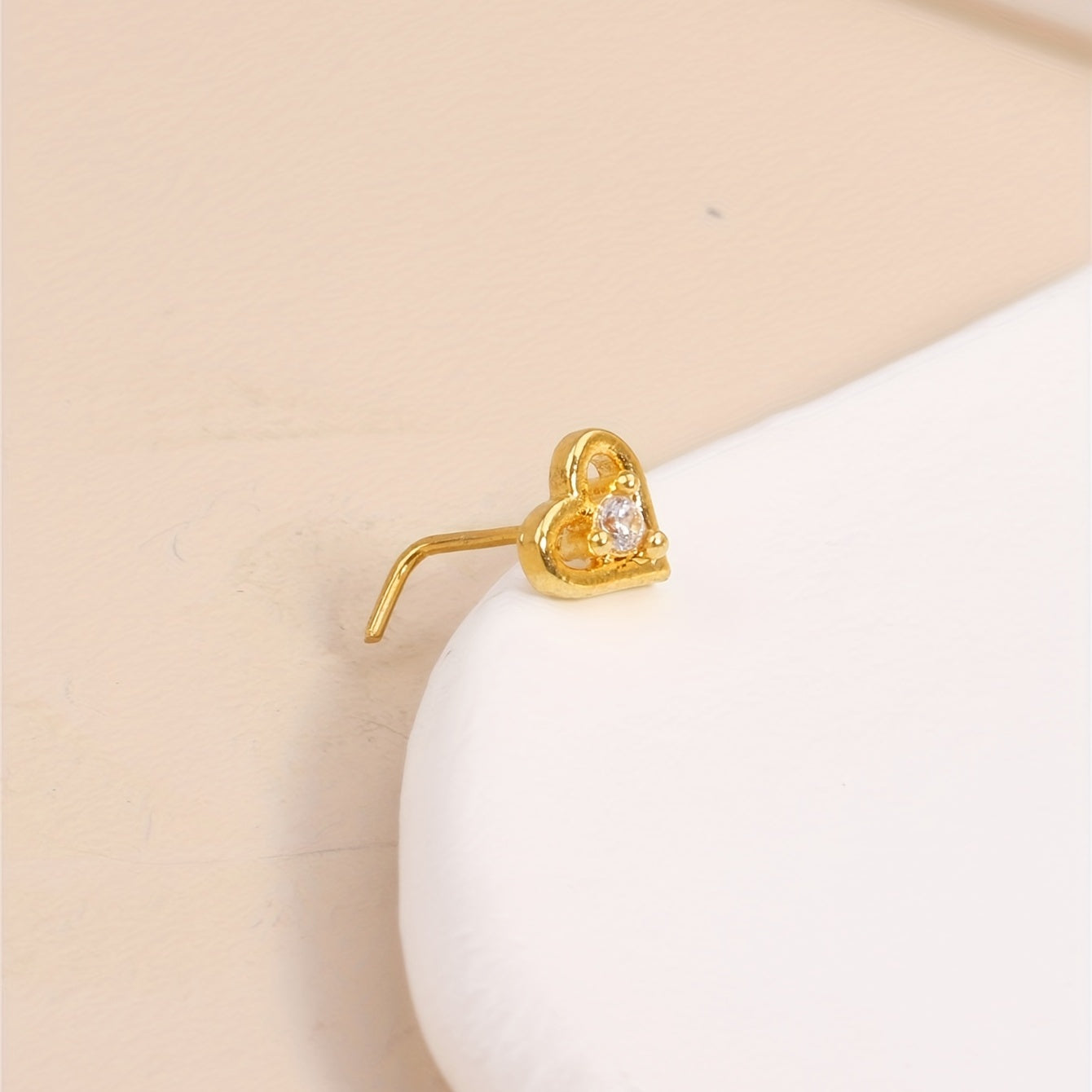 L Shaped Nose Ring Stud For Women Men CZ Love Heart Body Piercing Jewelry