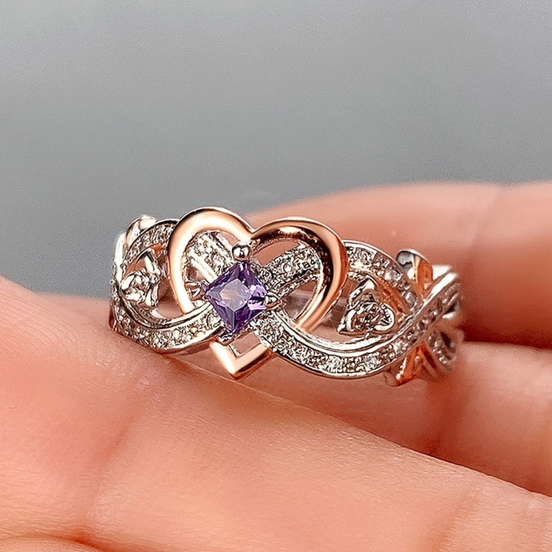 Celebrate Your Love with Delicate Two-Tone Heart-Shaped Purple Sapphire Ring for Women - Perfect for Anniversary, Engagement and Wedding