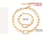2pcs of Elegance: Women's O-Chain Metal Bracelet & Necklace Set