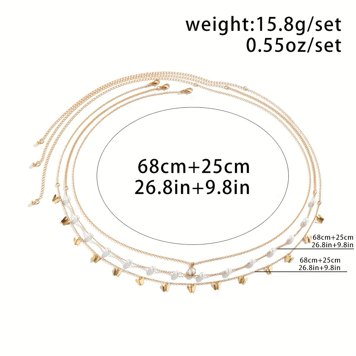 3 Pcs Mini Butterfly Faux Pearls Tassel Pendant Thin Chain Waist Chain Summer Beach Bikini Body Chain