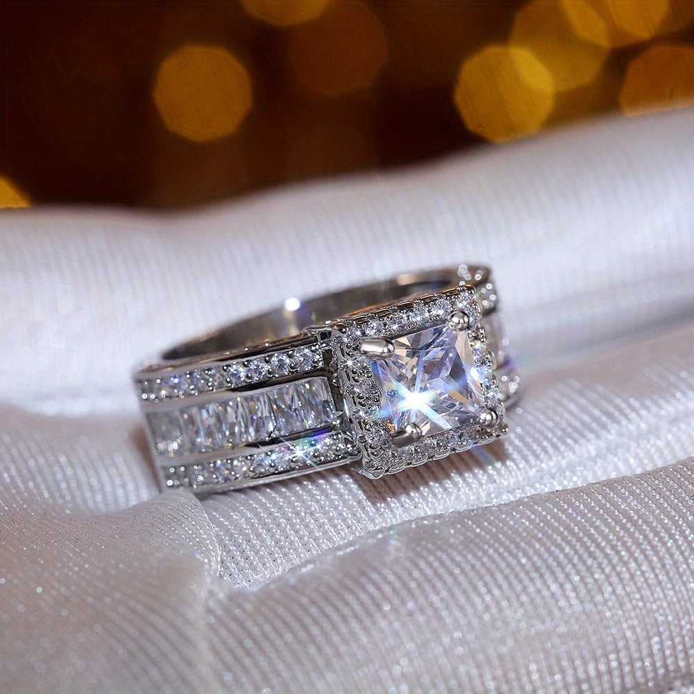 Sparkling Square Cut Zircon Halo Ring - Perfect for Weddings, Engagements, Promises and Valentine's Day for Women & Girls