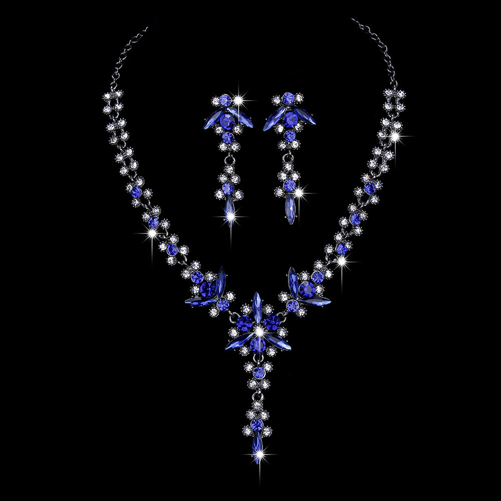 Romantic Flower Earrings Necklace Jewelry Set Gorgeous Zircon For Women Girls Bride