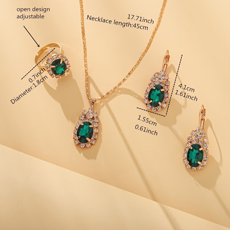 Oval Charm Necklace & Earrings & Ring Set
