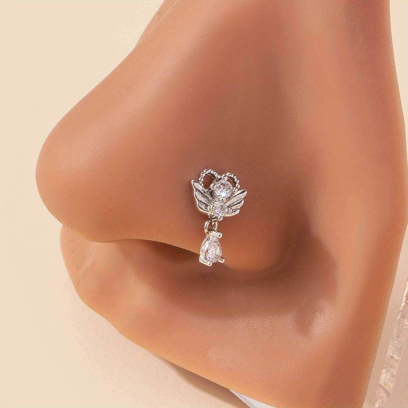 Hollow Out Love Heart Nose Nail Ring Inlaid Shiny Zircon Stainless Steel Piercing Nose Ornament