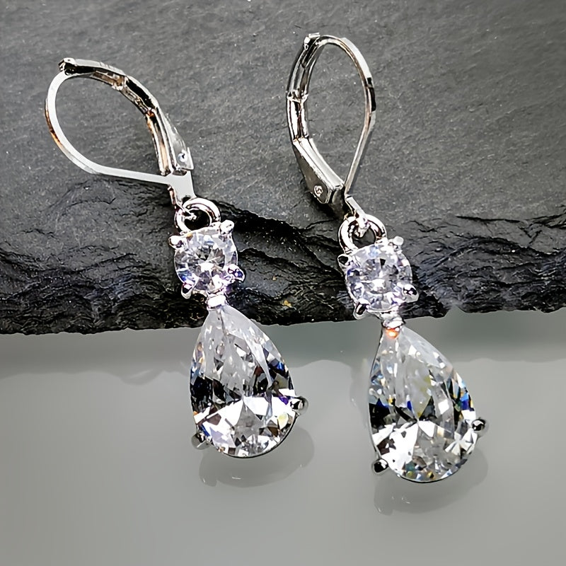 Long Luxury Gemstone Shimmering Zircon Earrings Drop-shaped Zircon Earrings Stylish Charm Temperament