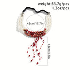 Halloween Party Handmade Elastic Blood Drop Leg Ring Gothic Style Faux Pearls Beaded Thigh Chain Vampire Costume Cosplay Accessory