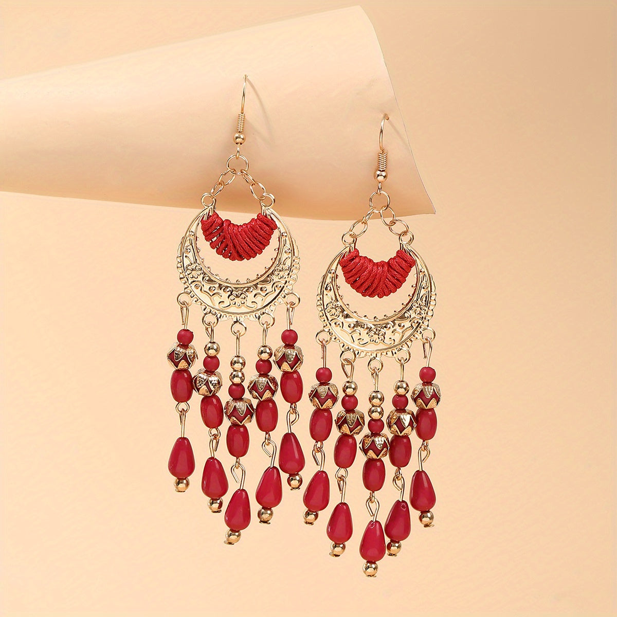 Bohemian Birthstone Beaded Tassel Drop Dangle Earrings Silver Plated Vintage Decor Party Holiday Gift For Women Girls 1Pair