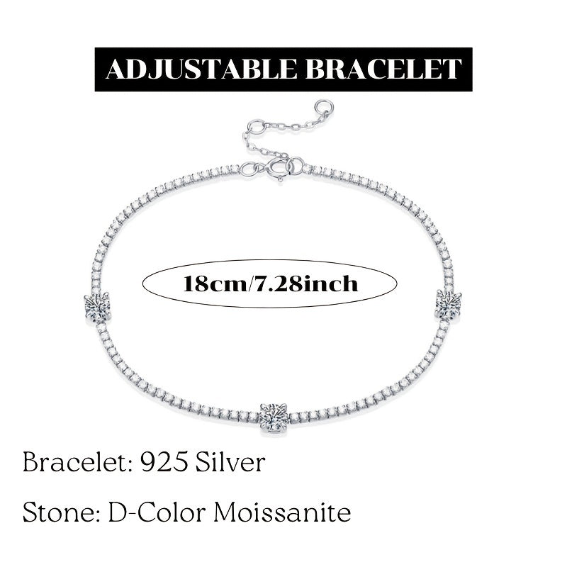 Moissanite Chain Bracelet Adjustable 925 Silver Hand Chain Jewelry Decor
