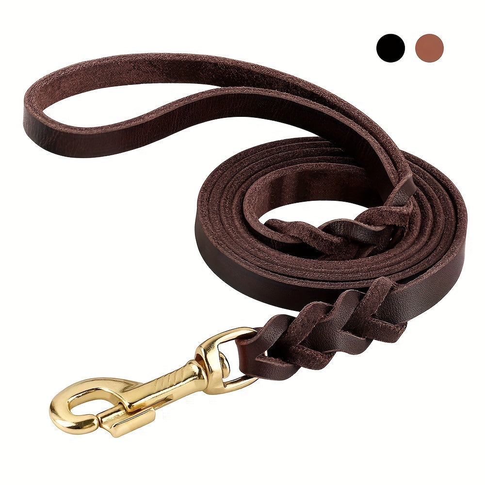 5ft Durable Dog Lead Rope Outdoor Walking Leather Dog Leash Adjustable Braided Leather Pet Leash For Medium And Large Dogs