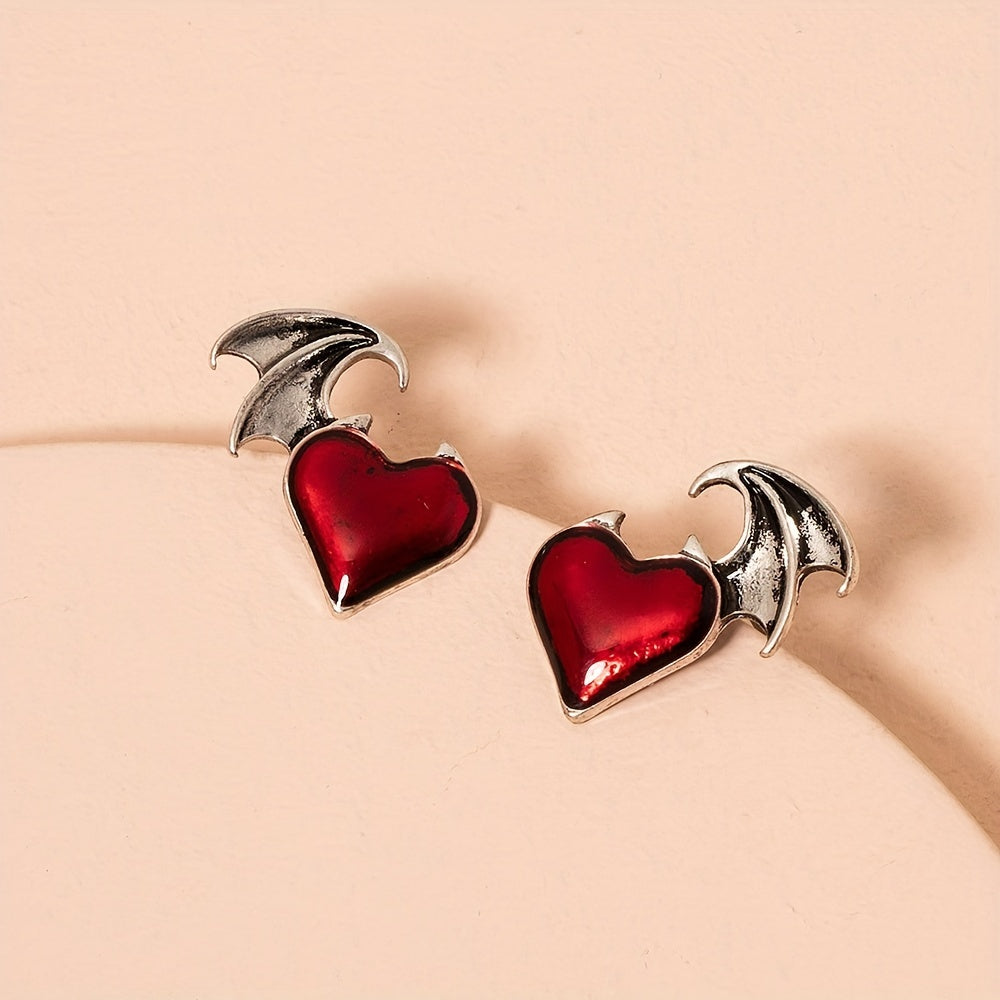 Gothic Devil's Wings Heart-Shaped Earrings: Add a Touch of Darkness to Your Look!
