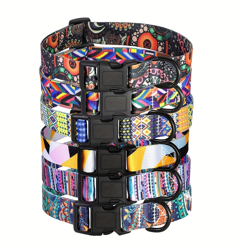 Adjustable Dog Collar Colorful Printing Geometric Pattern Nylon Breathable Dog Collar For Small And Medium Dogs
