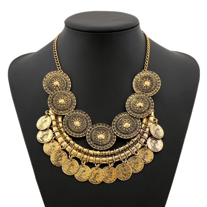 Vintage Alloy Coin Tassel Chain Flower Necklace - Perfect Gift for the Special Woman in Your Life!