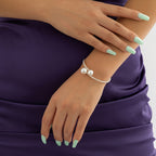 Gorgeous Open Cuff Bracelet with Faux Pearls & Sparkling Rhinestones - Adjustable Jewelry Gift