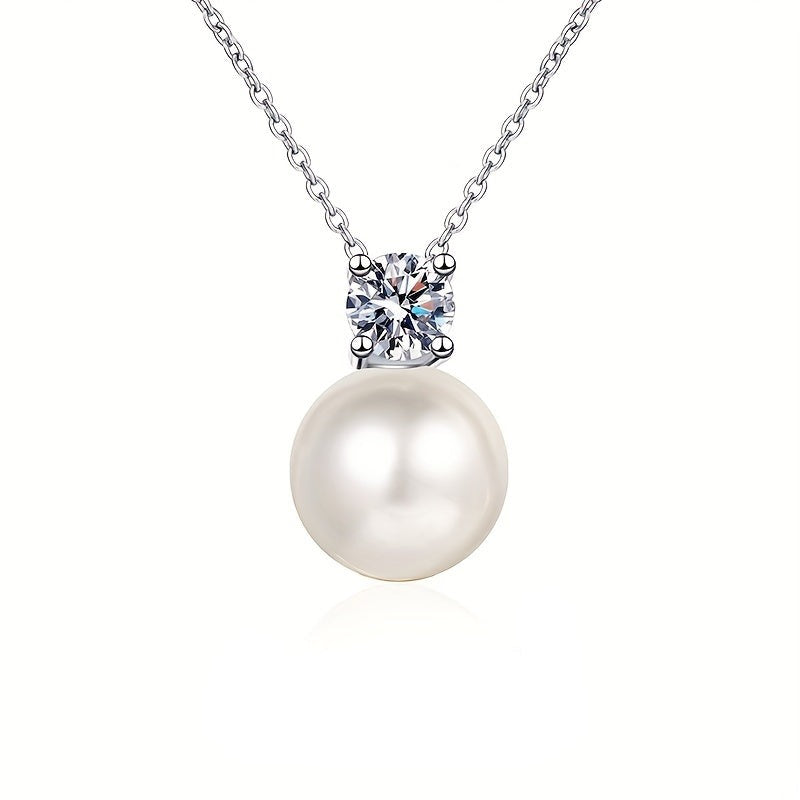 Elegant Round Moissanite Pendant Necklace with Faux Pearls - Perfect for Daily Wear and Dressy Occasions