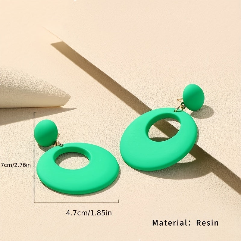 Hollow Circle Design Macaroon Color Dangle Earrings Cute Minimalist Style Acrylic Jewelry Delicate Female Gift