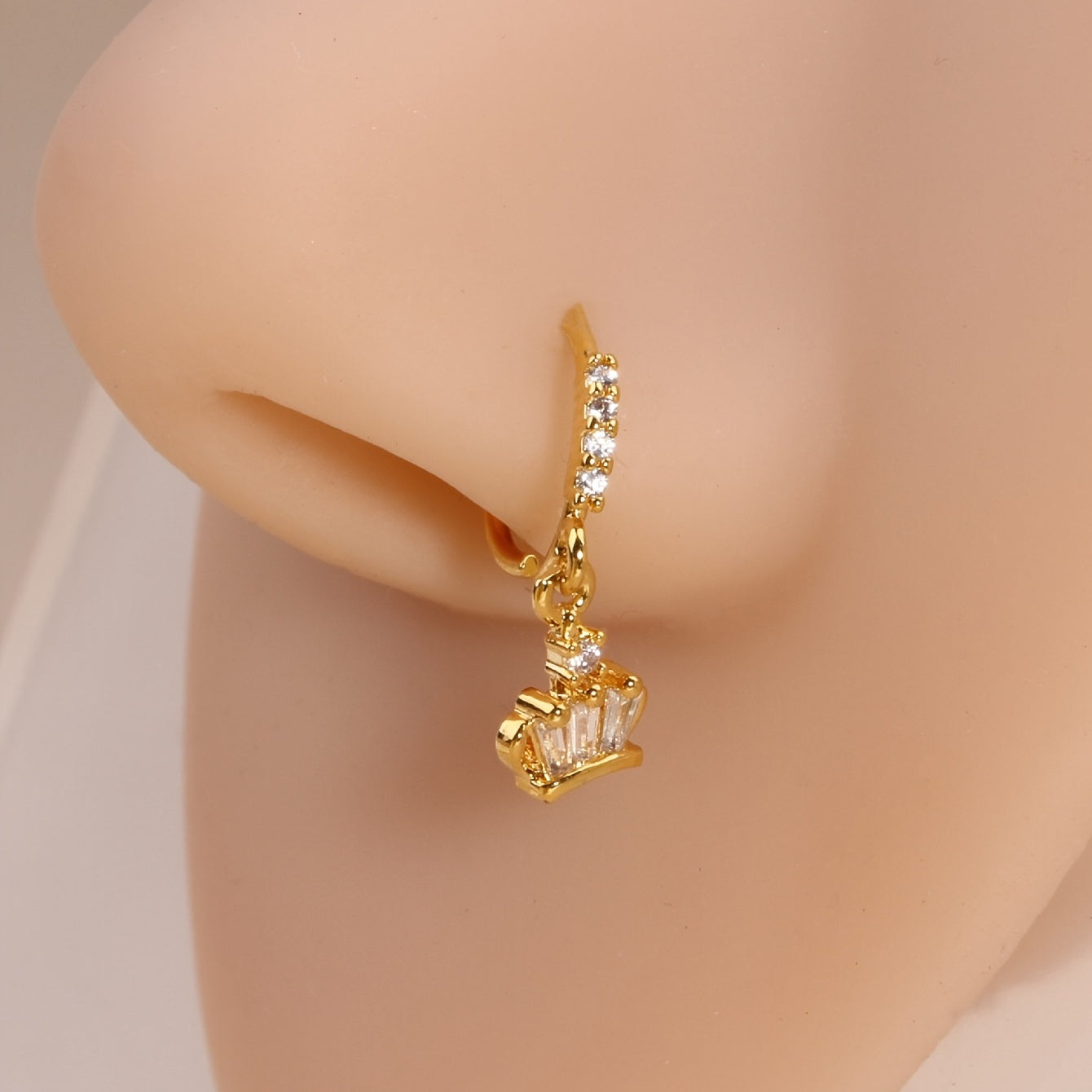 Add a Royal Touch to Your Look with 1pc Shiny Zircon Crown Dangle Nose Ring - Perfect Body Piercing Jewelry