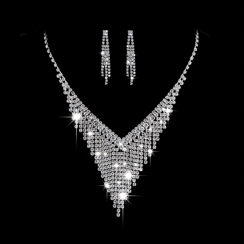 2pcs Elegant Bridal Tassel Necklace and Earrings Set with Synthetic Diamonds - Perfect for Weddings, Engagements, and Parties - Silver Plated Fine Jewelry for Women and Girls