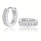 Sterling 925 Silver With Full Sparkling Moissanite Decor Hoop Earrings Elegant Luxury Style Daily Wear Accessories