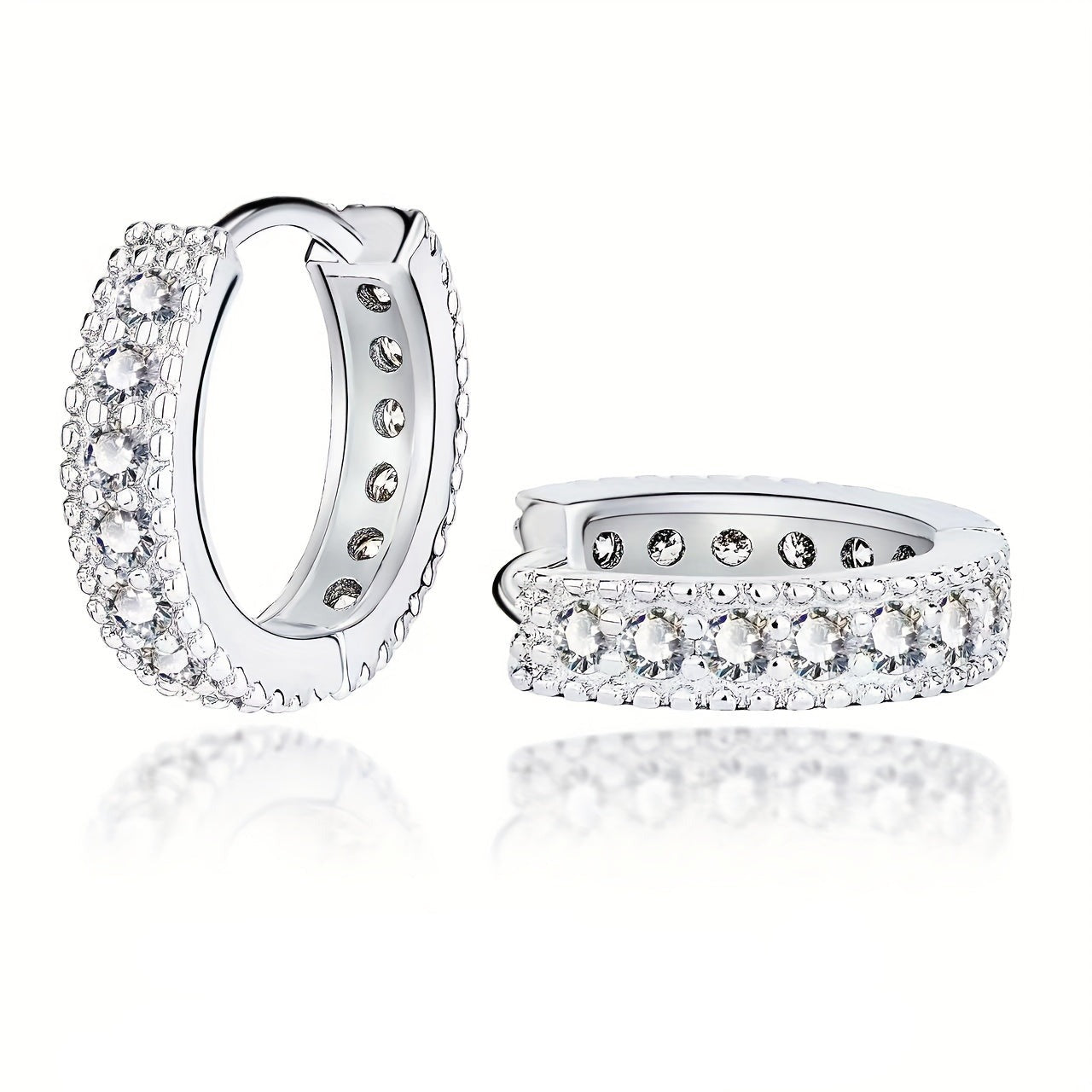 Sterling 925 Silver With Full Sparkling Moissanite Decor Hoop Earrings Elegant Luxury Style Daily Wear Accessories