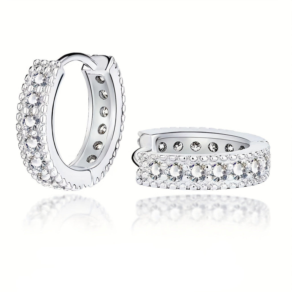 Sterling 925 Silver With Full Sparkling Moissanite Decor Hoop Earrings Elegant Luxury Style Daily Wear Accessories