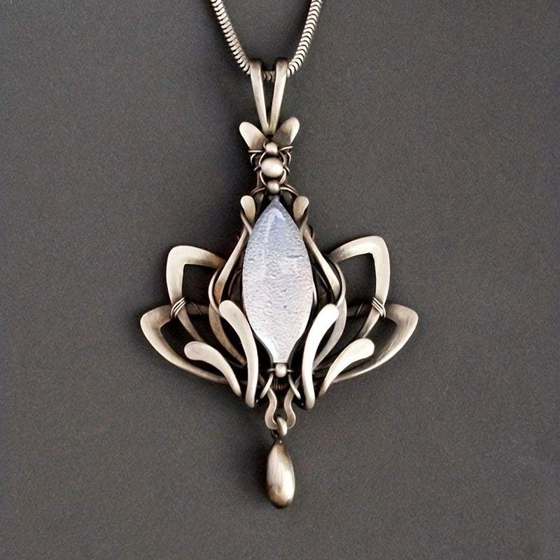 Gorgeous Silver Boho Flower Gemstone Pendant Necklace - Perfect for Gothic Parties and Jewelry Gifts!