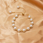 Faux Pearls Beaded Bracelet Adjustable Hand Jewelry For Women & Girls 1 Pc