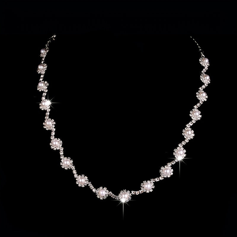Elegant Flower Rhinestone Jewelry Set with Faux Pearls - Perfect for Parties, Proms, and Special Occasions