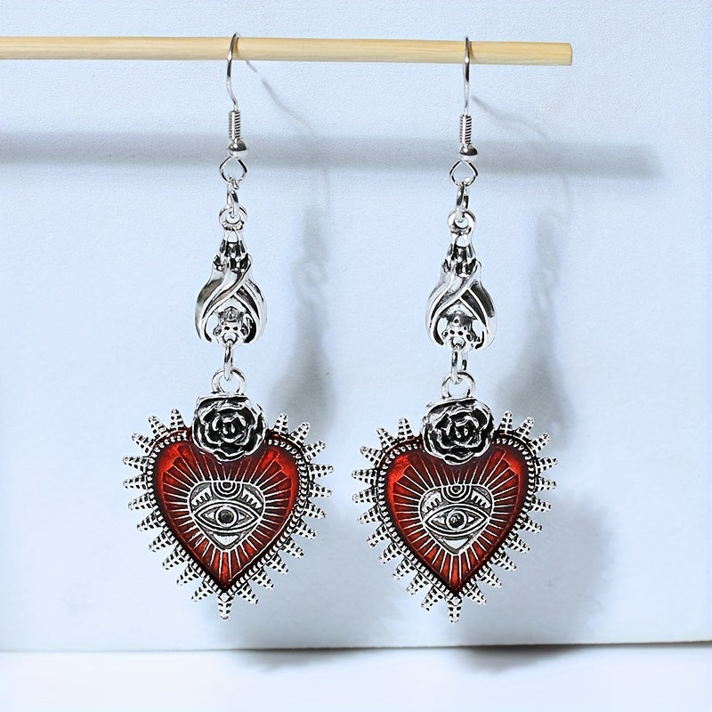 Gothic Heart Earrings: Add a Dark Touch to Your Look with an Evil Eye Pattern!