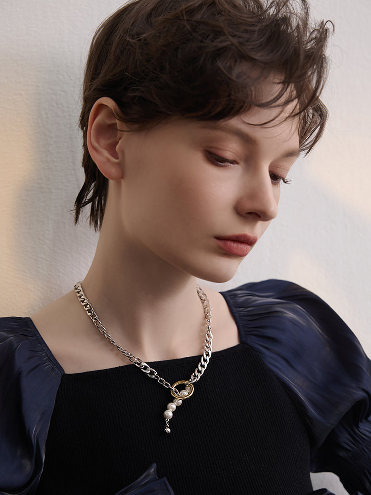 FN Metal Thick Chain Pearl Necklace LOJS81
