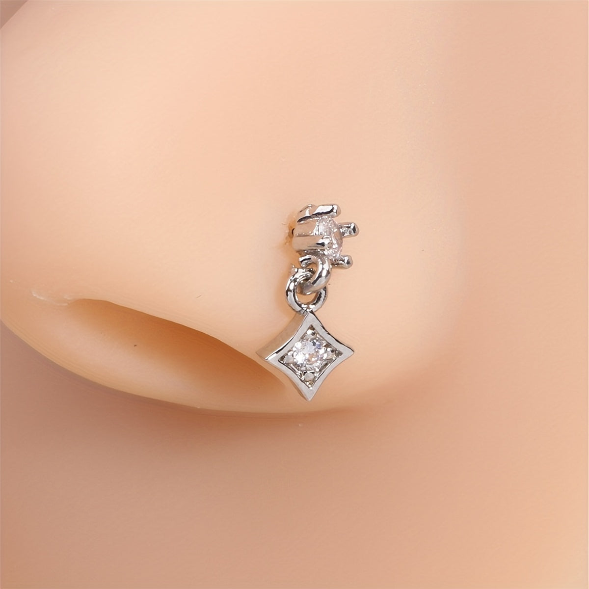 Inlaid Square Shape Zircon Pendant Nose Stud Ring For Women Body Piercing Jewelry