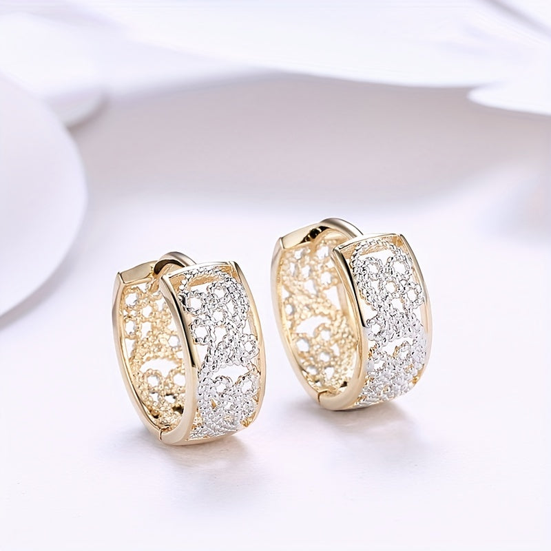 Sterling 925 Silver Ear Jewelry Golden & Silvery Color Hollow Carved Hoop Earrings Luxury Court Style Banquet Ornaments
