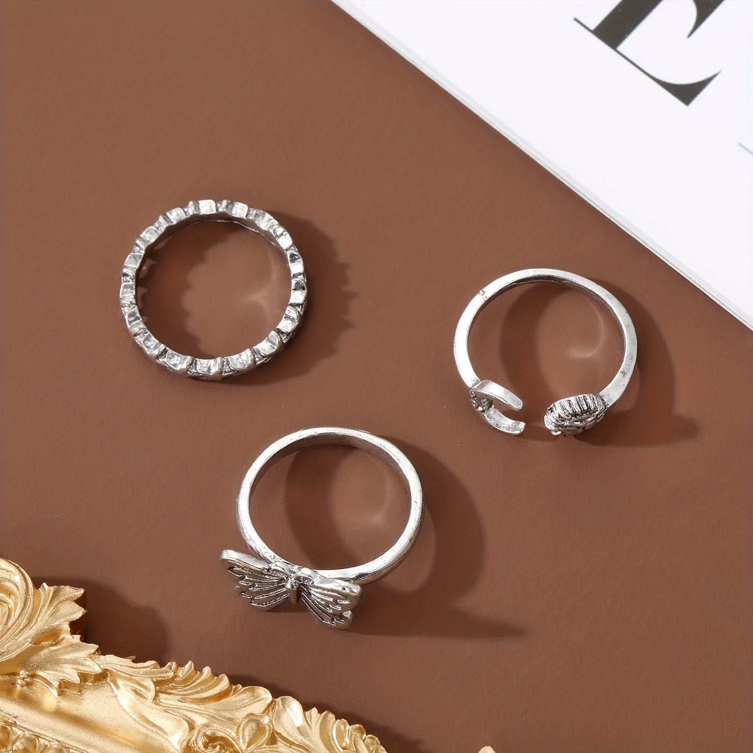 Vintage Style Finger Ring Set With Butterfly & Moon & Star Shape Pattern Opening Finger Ring Set