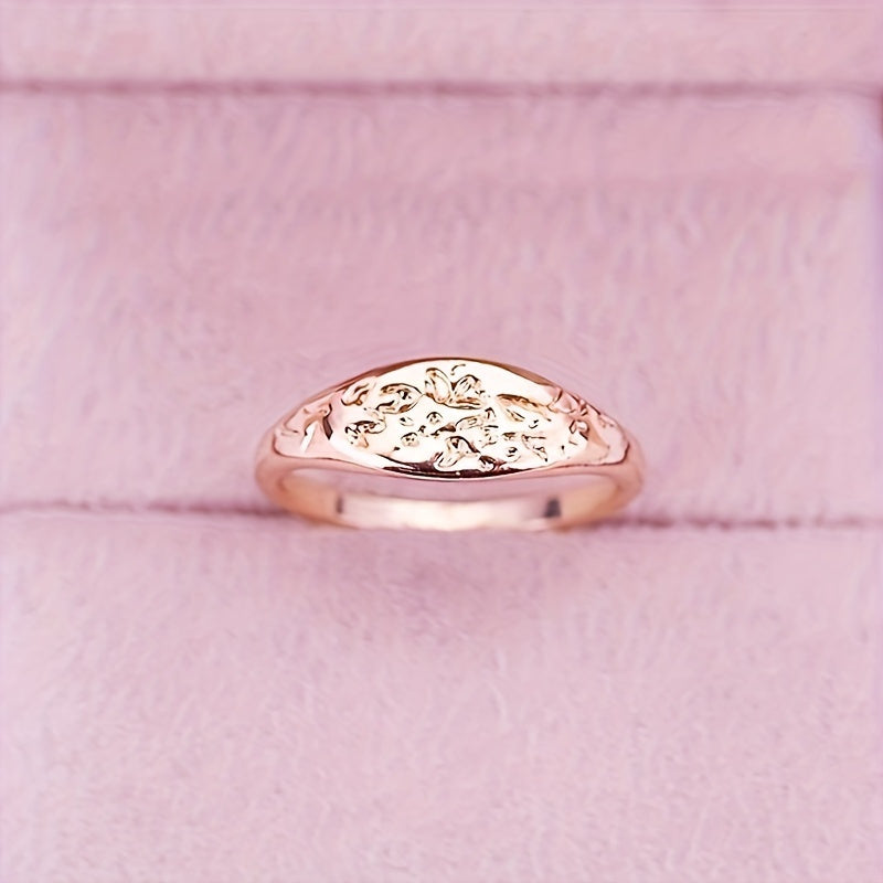 Vintage Flower Ring Silver Plated Carved Flower Simple Decor For Daily Outfits Women's Promise Ring