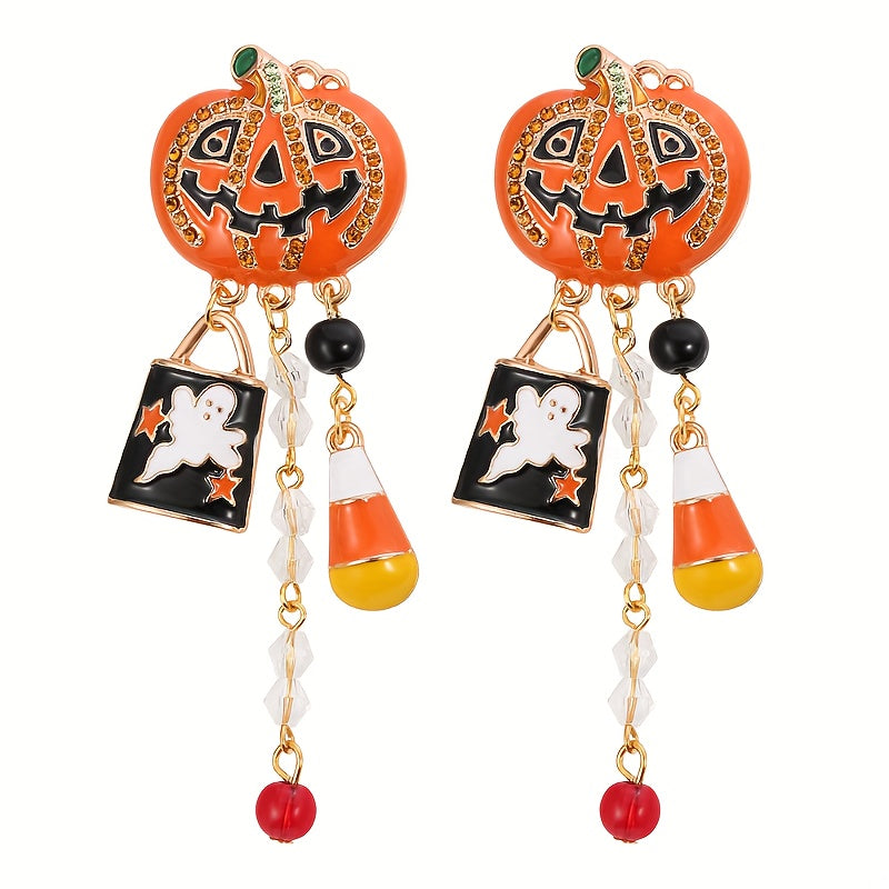 Halloween Pumpkin Head Ghost Pendant Earrings, Creative Cool Exaggerated Female Earrings