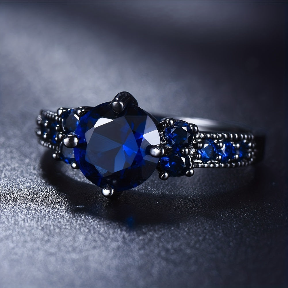 Dark Style Promise Ring Inlaid Deep Blue Zircon Symbol Of Mystery And Charm Engagement Jewelry