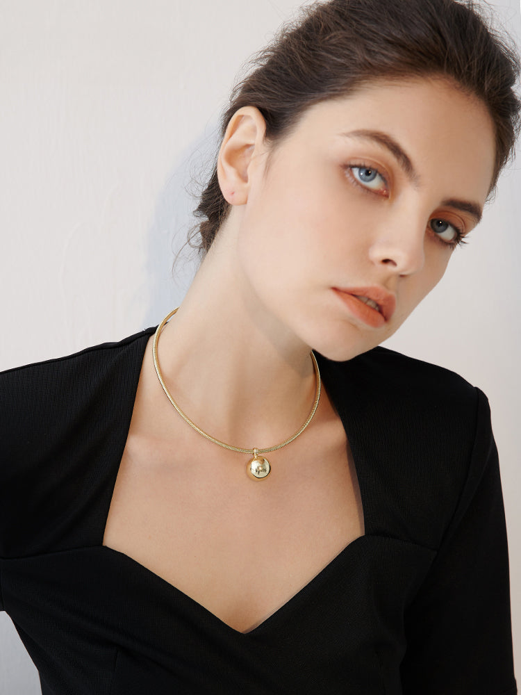 FN Simple Round Ball Collar Chain Metal Necklace LOJS75